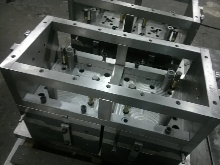 Metal stamping die close-up during inspection and maintenance in sheet metal production