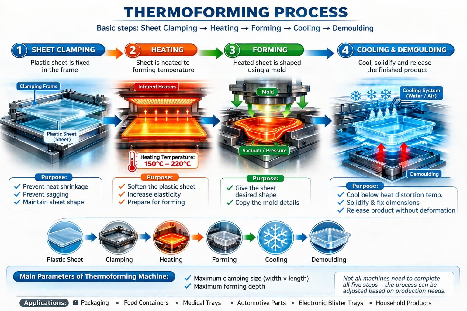 Thermoforming Process Steps: Clamping, Heating, Forming, Cooling and ...