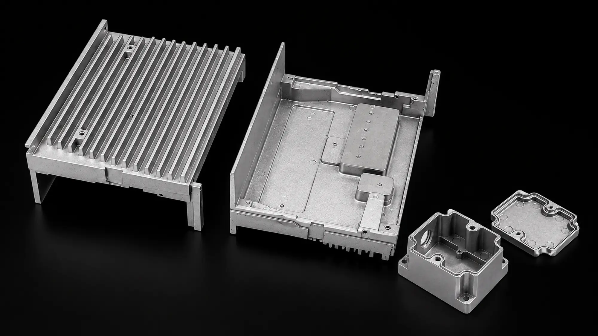 Aluminum and zinc alloy die cast samples showing different materials, part sizes, structures, and surface requirements