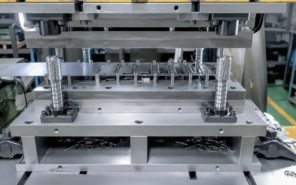 Sheet metal stamping process producing formed metal brackets and structural components