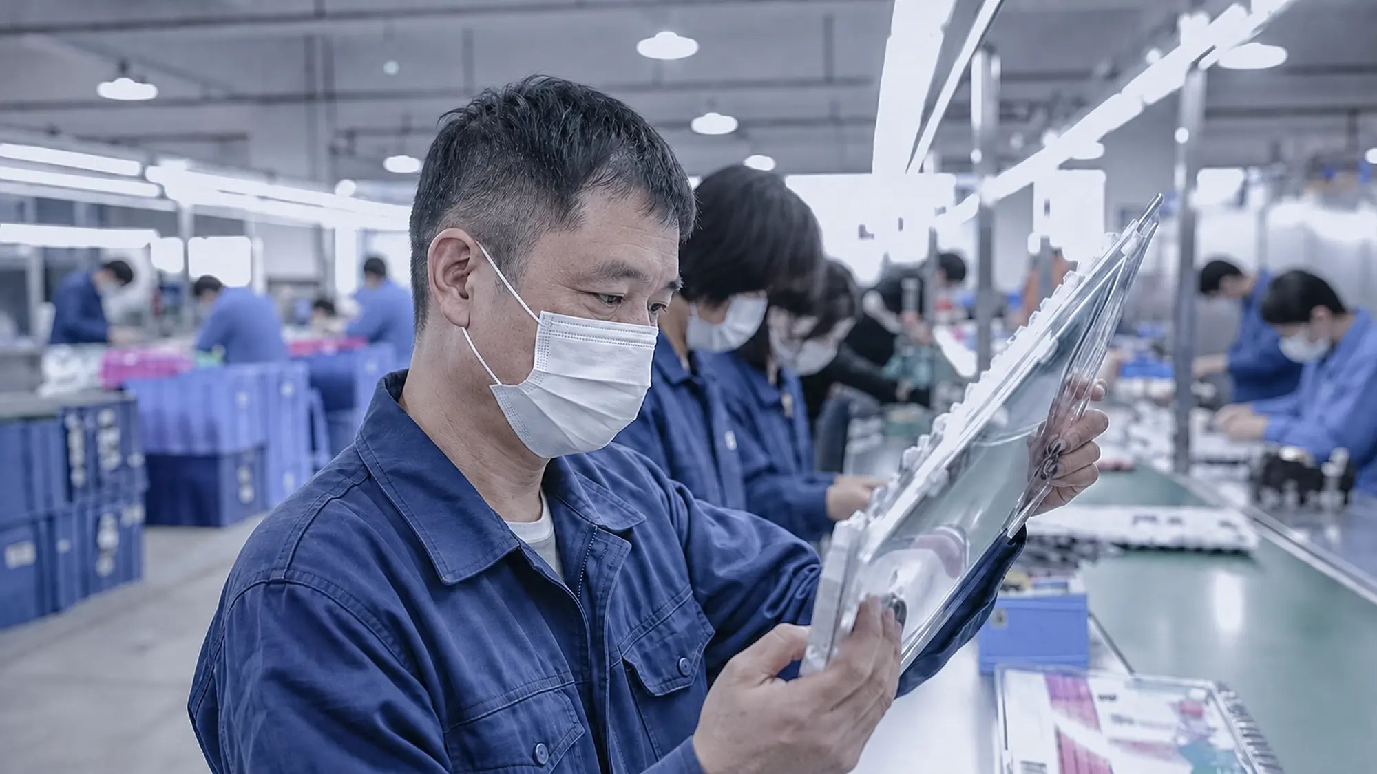 Inspector reviewing finished parts, inspection records, and batch labels before shipment release