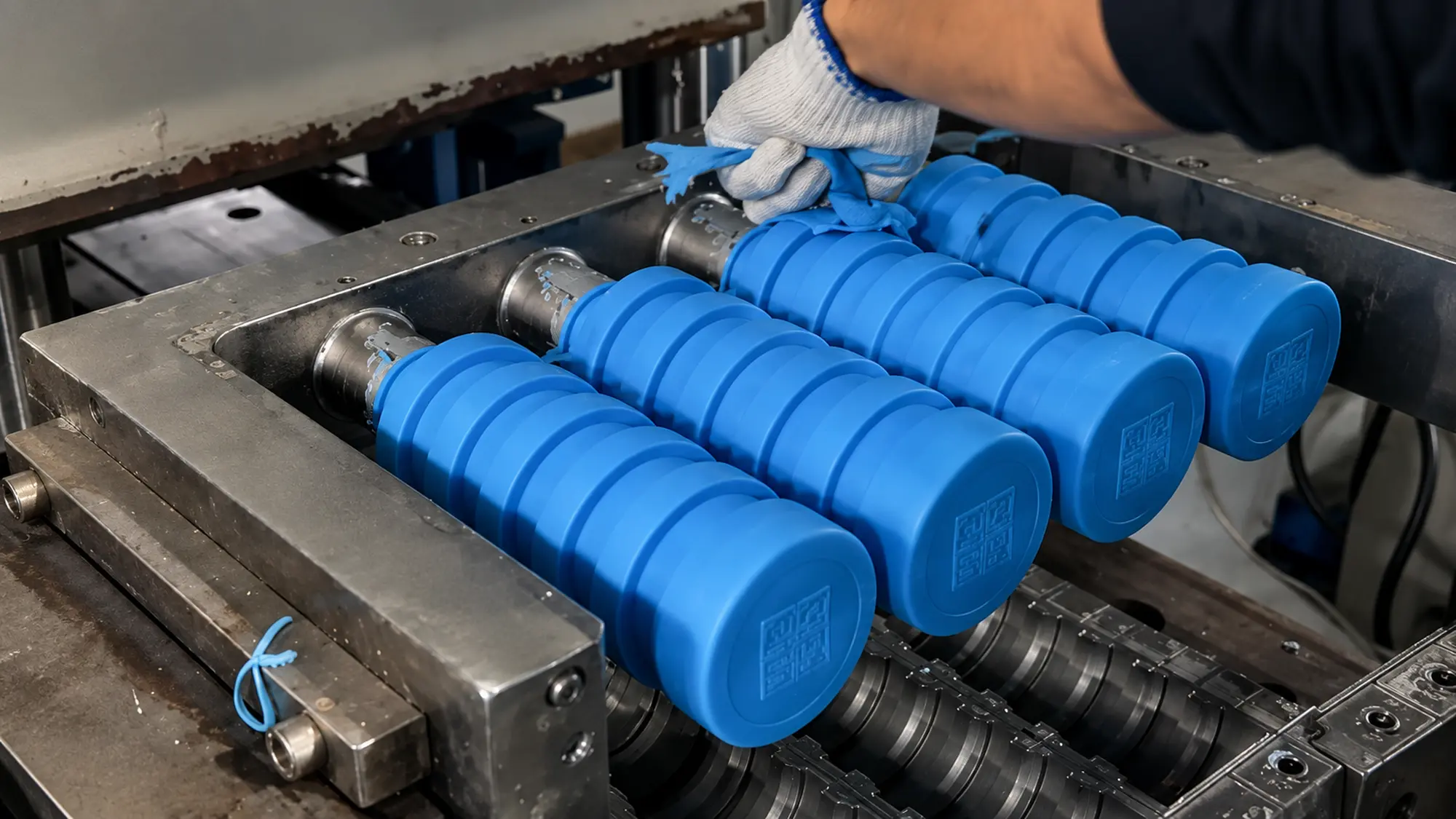 Open compression mold producing larger and thicker custom rubber or silicone components